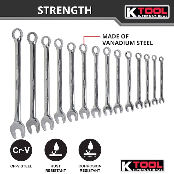 High Polish SAE Combo Wrench Set, 14 pcs.